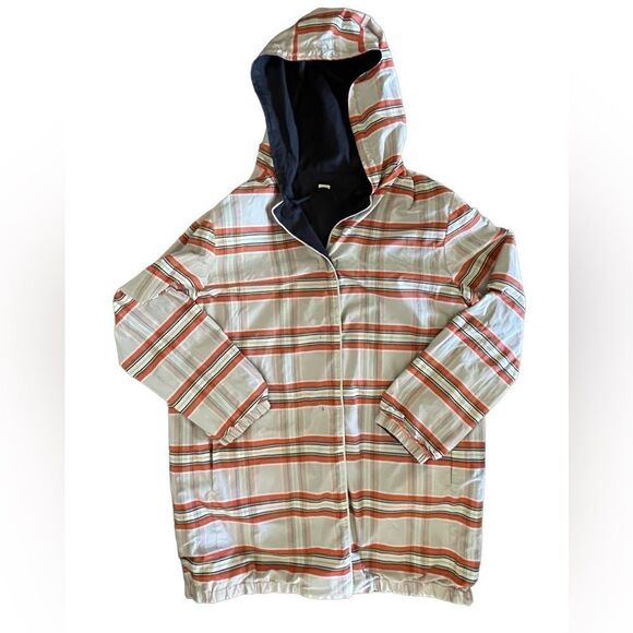 Cinzia Rocca Icons REVERSIBLE  plaid & black raincoat snap buttons  sz L - Picture 5 of 9